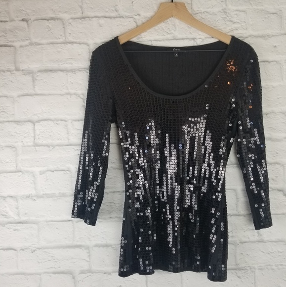 Express Tops - Express| Black Sequin Long Sleeve Shirt